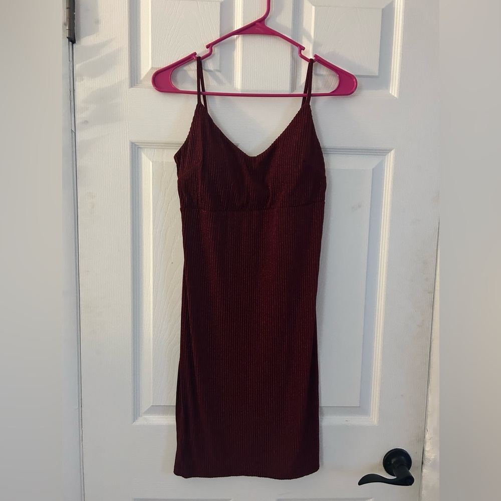 Haute Monde Burgundy Ribbed Slip Midi Dress